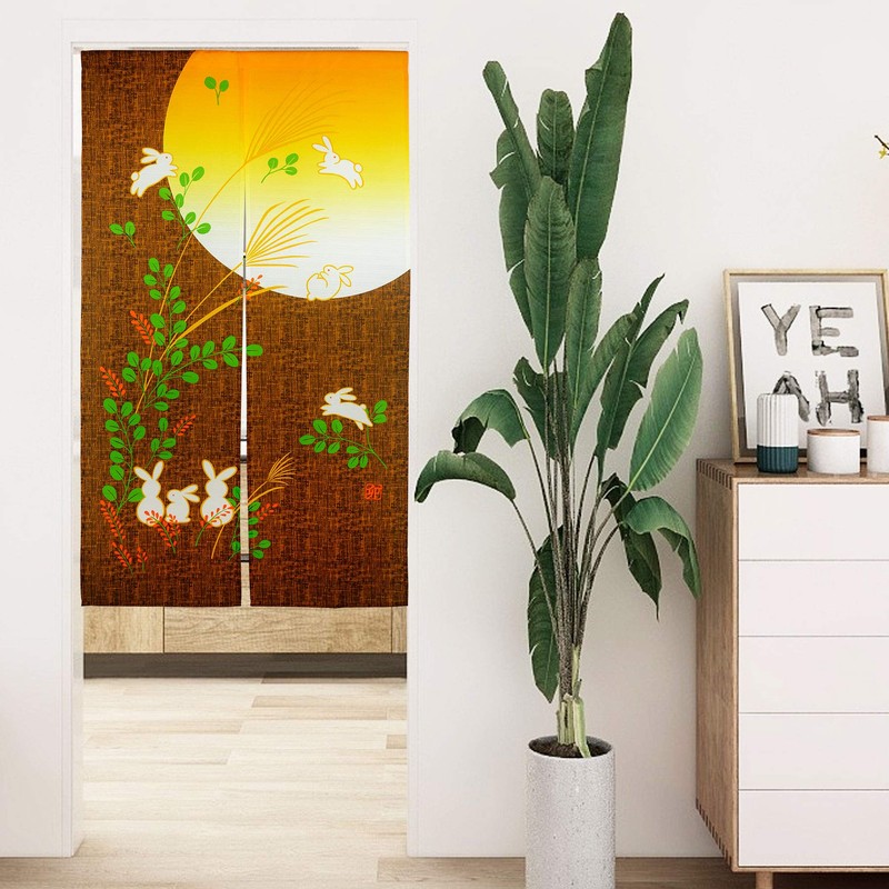 LIGICKY Japanese Doorway Curtain Noren Cute Rabbit Under Moon Home