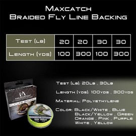 Maxcatch Braided Fly Fishing Line Backing Line 20/30LB, 92m/100yds, 275m/300yards (Yellow&Black, 20LB 275m/300yards)