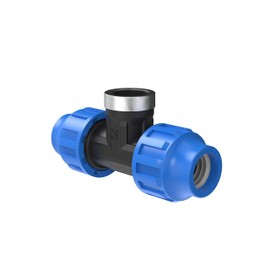Kirchhoff T-transition piece with internal thread, plastic 3/4 inch x 20 mm, for HDPE pipe, various sizes, DVGW tested, drinking water quality, black, 984844417