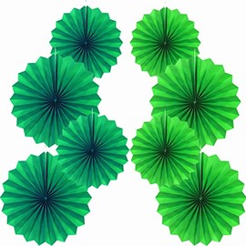 Fan Paper Decoration, Green, 40.6 cm (16 inches) and 30.4 cm (12 inches), Hanging Paper Fan Decoration, Party Paper Fans Decorative Paper Kit, Set of 6