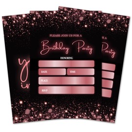 LETUROIA Black and Pink Glitter Birthday Invitation Cards, Birthday Party Invitations For Women, Birthday Party Favors Decorations Supplies, Invitations With Envelopes Double-Sided 20 Cards -10