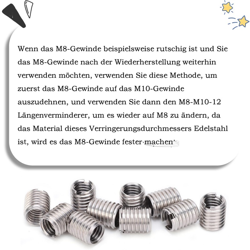 10 Pieces Threaded Insert Reducing Nut M8 to M10 Stainless