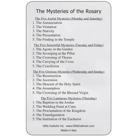 Lot of 10- The Mysteries of the Rosary Prayer Card 3 3/8 in X 2 3/16 in Made in Italy