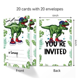 ANYEMW Dinosaur Birthday Invitation Cards with Envelopes Pack of 20 (4"x6"), Party Invitations for Boys, Girls, Kids, Teens, Stomp, Chomp And Roar - Dino Party Favors Decor and Supplies.(04)