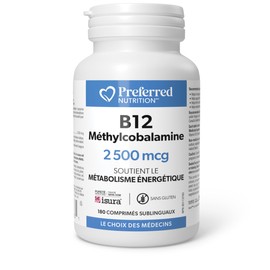 Preferred Nutrition Preferred Nutrition? B12 Methylcobalamin 2500 mcg, 180 Sublingual Tablets, Helps in Energy Metabolism, Vegan, Non-GMO, Proudly Canadian