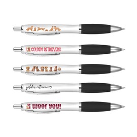 DV DESIGN 5 x Golden Retriever Black Pens - Dogs Pets Puppy Pun Animal Stationary Equipment School Teacher Friend Girls Boys Birthday Set #81318