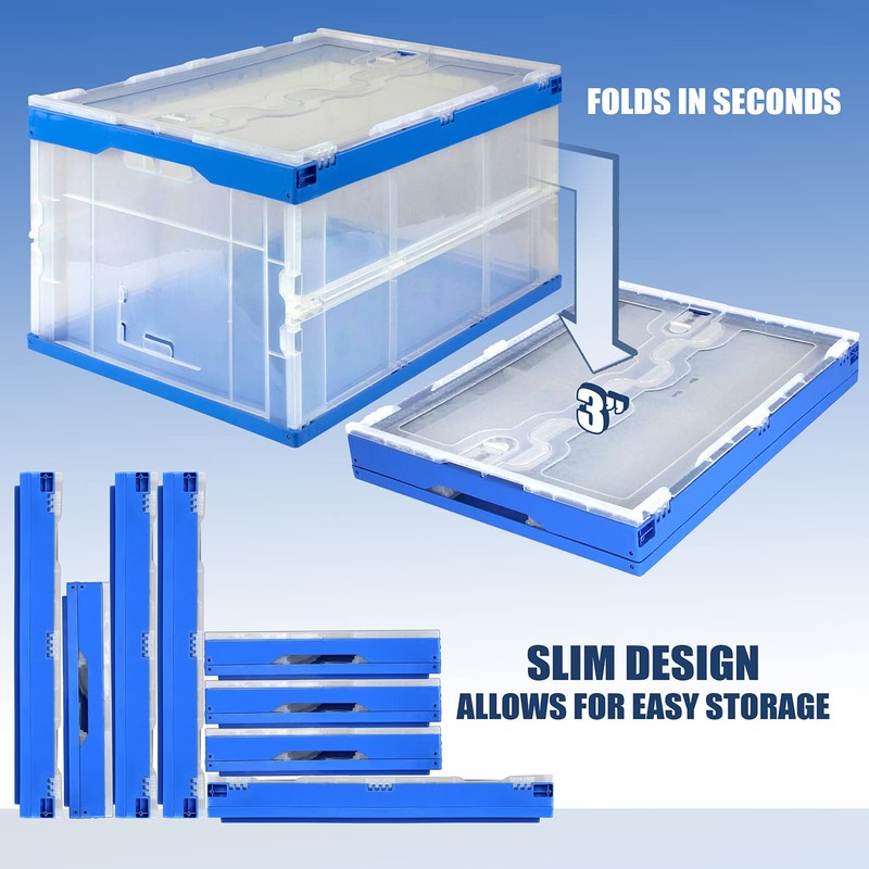 MOUNT-IT! Collapsible Storage Bin with Attached Lid [65 Liter] Folding