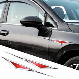 2PCS Side Doors Blade Car Stickers, Car Decorative Sticker Durable Side Wing Emblem Badge 3D Creative Fender Decals Car Exterior Accessories for Most Cars, Trucks, SUVs (SilverRed)