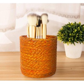 WOODLERY Circular Jute Multi Purpose Storage Basket Durable and Beautiful for Nursery Home Organizing (Orange_6x6inch)
