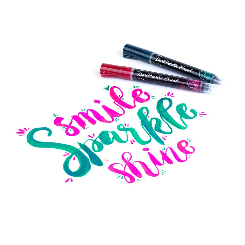 Pentel Dual Metallic Brush Pen - Pink/Metallic Pink - XGFH-DPX