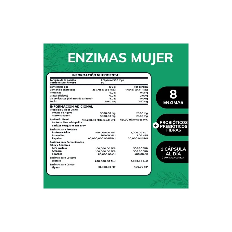 Enzimas Digestivas + Probióticos + Prebióticos - 60 Cápsulas