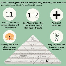New Leaf Stitches Slotted Trimmer - Acrylic Template Ruler for Accurate Cutting and Trimming - Designed for Half-Square Triangles, Strip Piecing, Block Construction - Ideal Stencil & Tool for Quilters