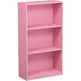 HomeStock Timeless Trends 3-Tier Bookcase Storage Shelves 9.25D x 21.75W x 39.50H Inches Functional Open Shelves for Display Pink