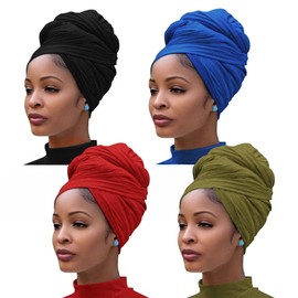 BABAHU Head Wraps for Women - African Head Scarf Turban Long Hair Head Wrap Scarf Soft Stretch Headwrap (A02, One Size)