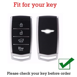 KUNIO Luminous Effect Key Fob Cover Case Fit for Hyundai Genesis G70 G80 G90 2017-2021 Keychain Keyless Entry Remote Case Holder Zinc Alloy Key Protector Type B-Silver