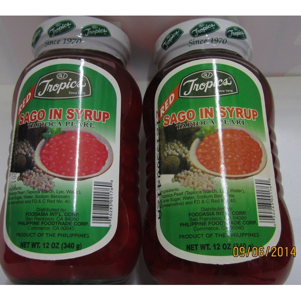 Tropics Brand Red Sago in Syrup or Tapioca Pearl Pack of Two Jars 12 Oz a Jar