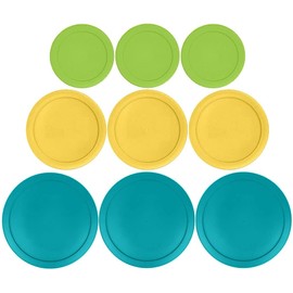 Klare Ware 1, 2 & 4 Cup Replacement Lids/Covers for Pyrex, Anchor Hocking & KlareWare Storage Bowls *Lids Only - Glass Container Not Included* (9 Pack *3 of Each Size*, Spring Green, Yellow, Turq)