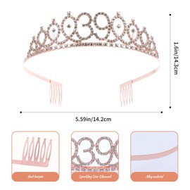 39th Birthday Sash and Tiara Set Rose Gold Birthday Sash Crown Birthday Party Favors Supplies for Girls Birthday Party