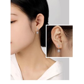 FOCALOOK Women's Starburst Earrings, 925 Silver, Hypoallergenic Earrings, Accessories, Birthday Gift, Wedding Anniversary, Zirconia Earrings, Silver