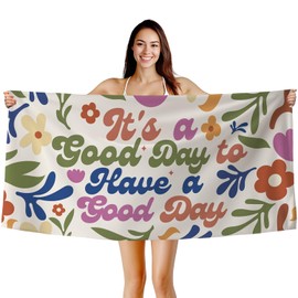 Xmsaitar It's A Good Day to Have A Good Day Beach Towel, Floral Positive Bath Towels for Bathroom Swimming Pool, Inspirational Boho Microfiber Beach Towels Oversized Decor 30x60in