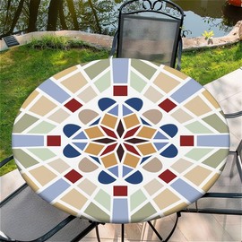 Outdoor round tablecloth with elastic band, diameter 36 inches - 90 cm, elastic garden tablecloth with pattern