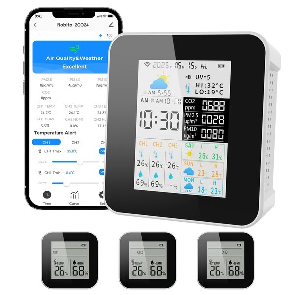 17-in-1 Smart Home Air Quality Monitor Indoor (Black and White)