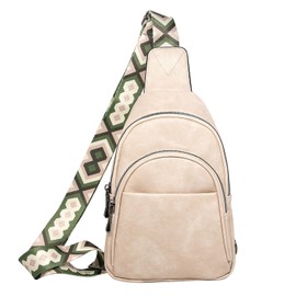 Long Keeper Unisex Shoulder Bag Sling Bag Chest Bag Faux Leather Crossbody Shoulder Bag Sling Backpack Leather Bag Travel Outdoor Daypacks for Men and Women, beige