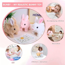 Bunny Toy - Easter My Realistic Bunny Toy, Plush Interactive Rabbit Toys - Can Walk, Talk,Jumping, Twitching, and Shaking Ears, Bunbi Realistic Toys (White)
