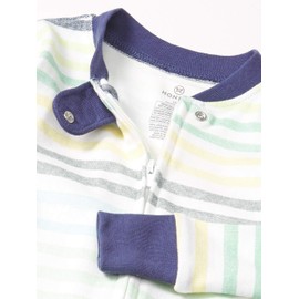 HonestBaby Baby Organic Cotton Snug-fit Footed Pajamas Toddler Sleepers, Rainbow Stripe Blues, 18 Months
