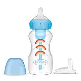Dr. Brown's Options+ Kit de inicio de botella de cuello ancho a Sippy para bebé, azul, 9.5 onzas