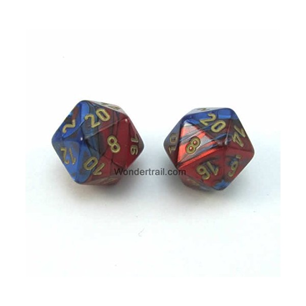 WCXPG2029E2 Blue Red Gemini Dice with Gold Numbers D20 Aprox 16mm (5/8in) Pack of 2 Dice Chessex