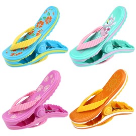 Beach Towel Clips 4 Pcs Towel Clips for Sun Loungers Multicolor Large Plastic Laundry Clip Clothes Pegs, Duvet Clips, Slipper Shape Towel Pegs for Sun Lounger Beach Chairs Home Pool