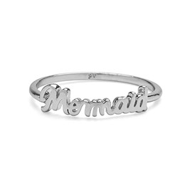 Pura Vida Silver-Plated Mermaid Script Stackable Ring - Brass Base, Rhodium Plating - Size 7