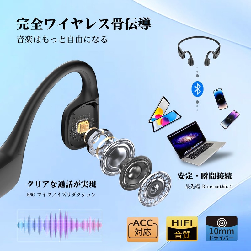 Bone Conduction Earphones, Bluetooth 5.4, Wireless, 18 Hours Continuous Playback,