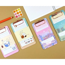 Korean Aesthetic Mini Clip Board with Tear-Off Memo Pad, Handy Size 7.1 x 3.94, Rose Gold Clip (Chonchon Bichon_Bread)
