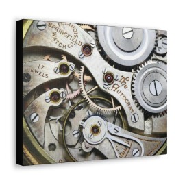 Illinois 1920 Illinois The Autocrat Pocket Watch 17 Jewels Canvas Art Exposed Gears - 14″ x 11″, Premium Gallery Wraps (1.25″)