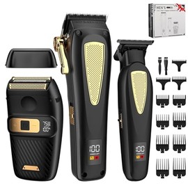 Men's Professional 3-in-1 Hair Clipper for Shaving/Trimming/Cutting, Black and Gold Waterproof Electric Hair Clipper Set