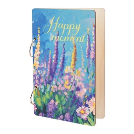 SUPERDANT Happy Moment Greeting Card Holder Wooden Loose Leaf Binder Greeting Card Postcard Photo Album 2-Rings Cover Oil Painting Flowers Keeper Book Holiday and Birthday Holder Keepsake Gifts