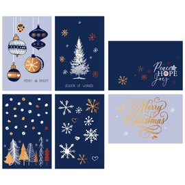 AnyDesign Christmas Greeting Cards Bulk 36 Pack Foil Blue Xmas Note Cards with Envelopes Matching Stickers Xmas Tree Snowflake Hanging Ball Pattern Blank Cards for Winter Holiday Birthday, 4 x 6 Inch