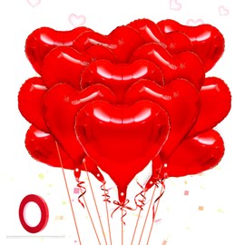 Heart Balloons,18 Inch Red Heart Balloons 15 PCS Large Heart Shaped Balloons Heart Foil Balloons Love Valentines Balloons for Birthday Wedding Engagement Party Bridal Shower Valentines Day Decorations