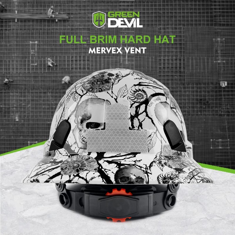 GREEN DEVIL Full Brim Hard Hat Vented Construction Safety Helmet
