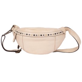 Vilenca Holland Genuine Italian Leather Boho Studded Waist Bag – Stylish & Durable Unisex Travel Fanny Pack for Essentials, Beige, Medium, Sleek and Minimalist