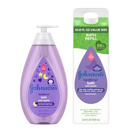 Johnson's Baby Kit de inicio de baño relajante para dormir, baño de bebé lavanda nocturna, 27.01 onzas líquidas y paquete de repuesto de tamaño de baño para dormir, 33.8 onzas líquidas