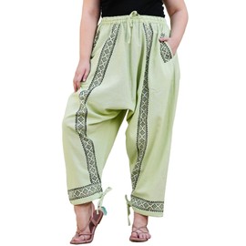 SARJANA Women's Solid Color Harem Pants Handmade Printed Yoga Boho Trousers with Pockets FREE SIZE (US, Alpha, One Size, Regular, Regular, FREE SIZE Fits to all up to 46 Inches Waist, Pistachio Green)