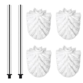 Set of 4 Replacement Toilet Brush Heads, Replacement Brush Head Set with 2 Stainless Steel Handles, White
