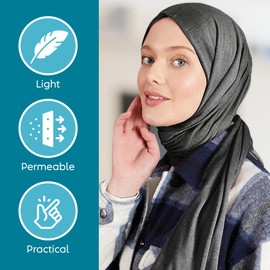 Premium Jersey Head Scarf Wrap Instant Hijab For Women | Women Muslim Instant Hijab | Ready Pre sewn Jersey Turban (Anthracite)
