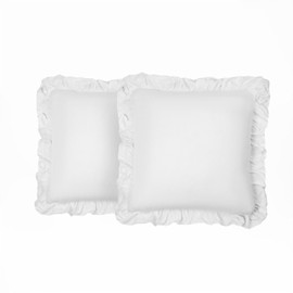 Highams Sofa Seat Cushions, Throw Pillow Scatter Cushions 45x45 Cushions Soft Decorative Sofa Cushions Chair Lounger, Faux Linen Frill 2 Pack White Cushions