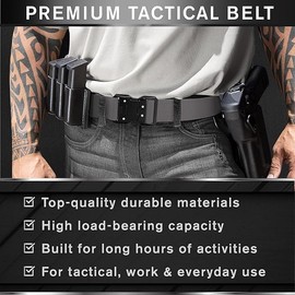 TECEUM Tactical Belt – Gray B6 M – Heavy-Duty Military, Work, Hiking,Rigger, Utility, EDC Men’s Belts – Quick-Release – Nylon Web