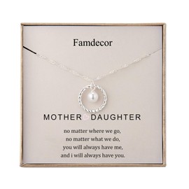 Famdecor Mother and Daughter Necklace Sterling Silver Mother Daughter Jewellery Round Circle Necklace for Mom Daughter Gifts Mothers Day Gifts from Daughter