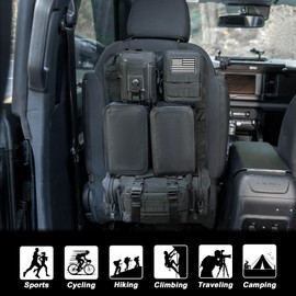 OMU Molle Seat Back Organizer,Universal Tactical Car Back Seat Panel Organizers with 5 Detachable Pouches-1 Waist Pack& 2 PVC WaterProof Pouches&1 Tactical Bag&1 3C Carry Bag for Most Vehicle